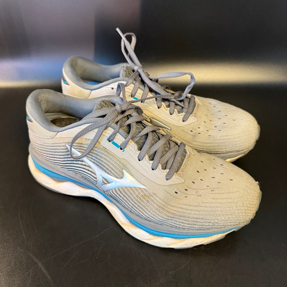 Mizuno Wave Sky 05 Grey‎ Blue Running Shoes Womens 8.5 J1GD211205